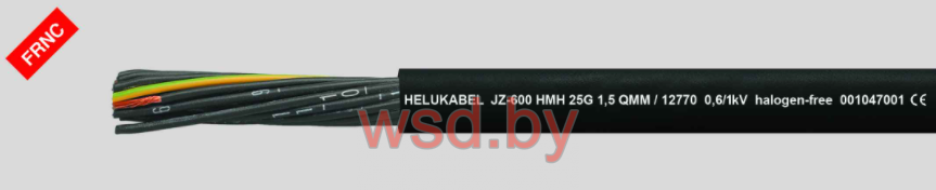 Кабель JZ-600 HMH гибкий кабель управления, безгалогеновый, трудновоспламеняемый, маслостойкий1), 0,6/1 кВ, с разметкой метража 7G1.5
